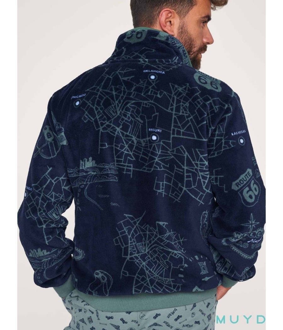 Bata corta hombre invierno Muydemi Ruta 66 bolsillos coralina