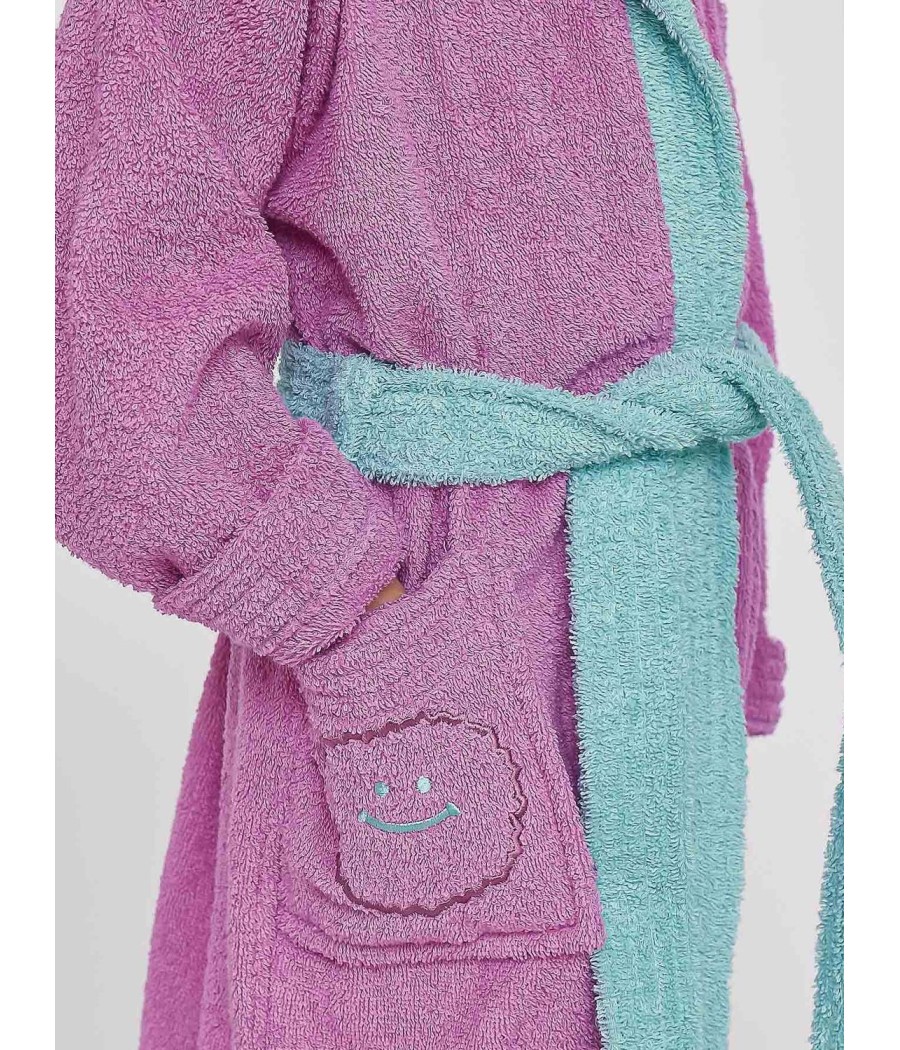 Albornoz niña Muidemi Malva turquesa capucha bolsillos algodón