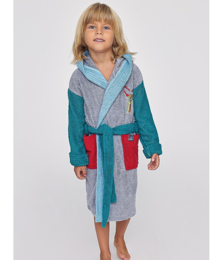 Albornoz hombre Muidemi gris Colores capucha bolsillos algodón