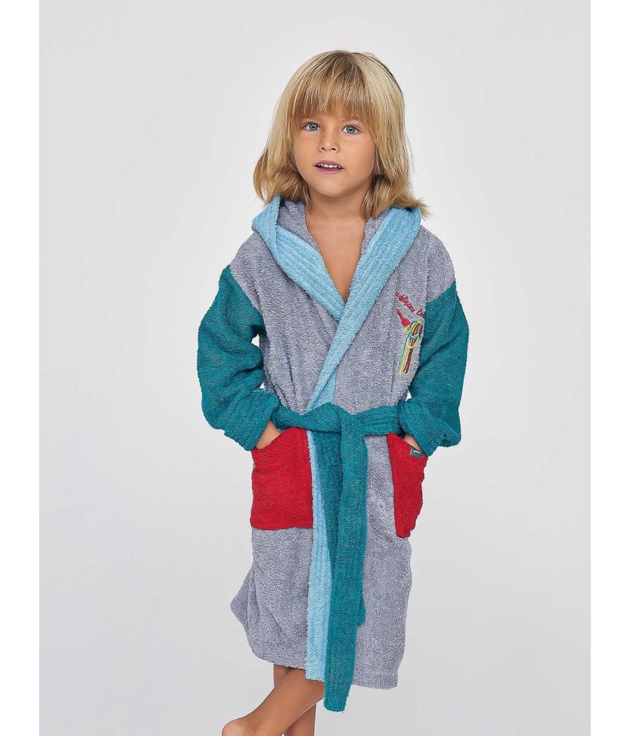 Albornoz hombre Muidemi gris Colores capucha bolsillos algodón