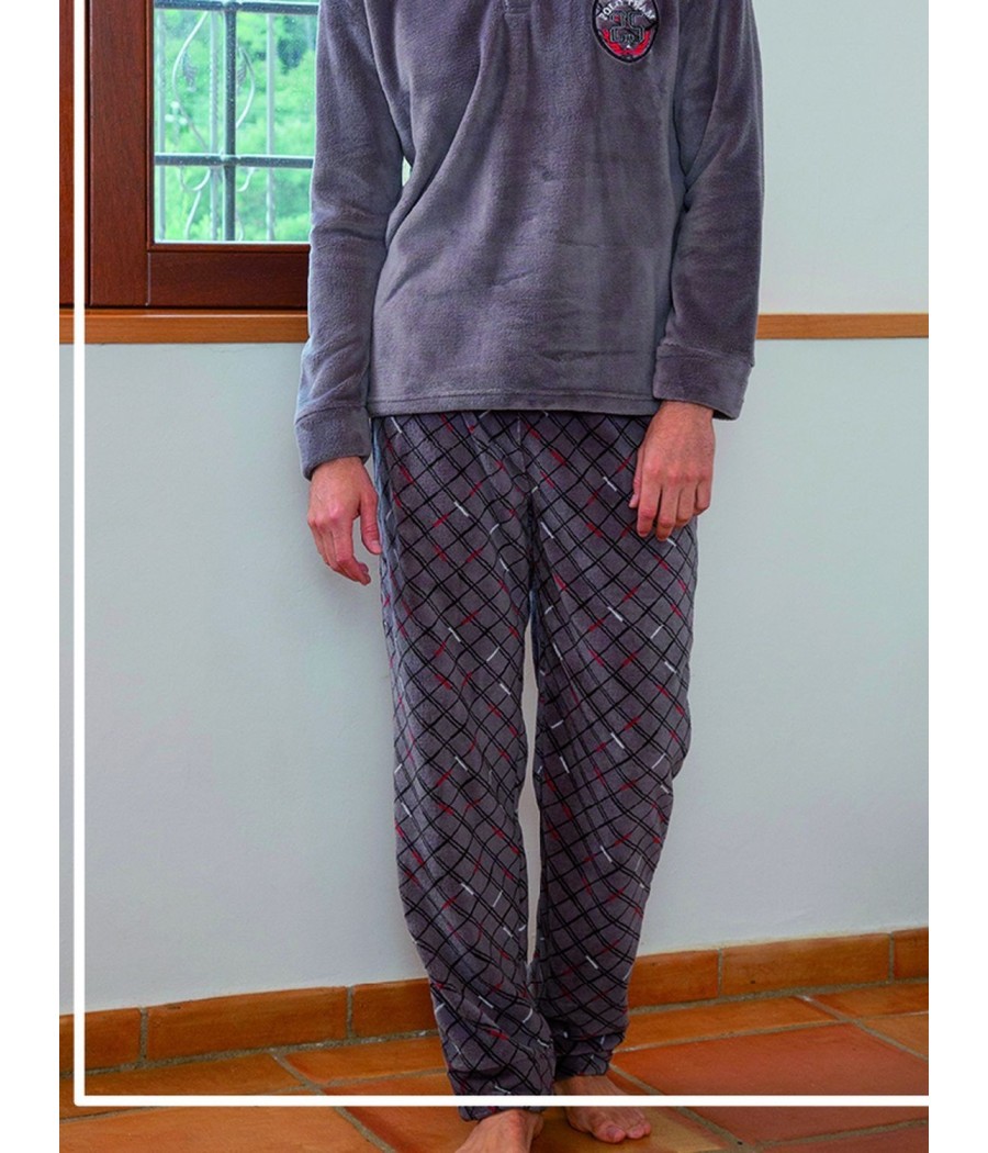 Pijama térmico hombre Muslher gris cuello abierto tapeta coralina