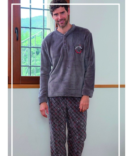 Pijama térmico hombre Muslher gris cuello abierto tapeta coralina