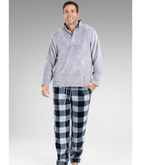 Pijama térmico invierno hombre Pettrus gris bolsillos coralina