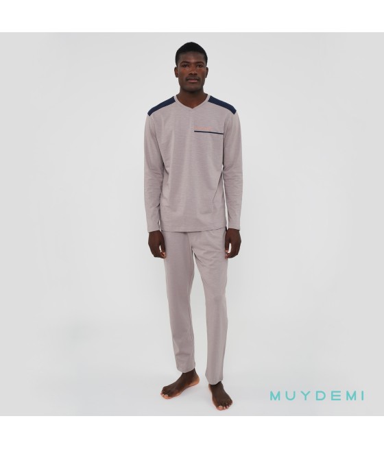 Pijama verano hombre Muydemi largo gris