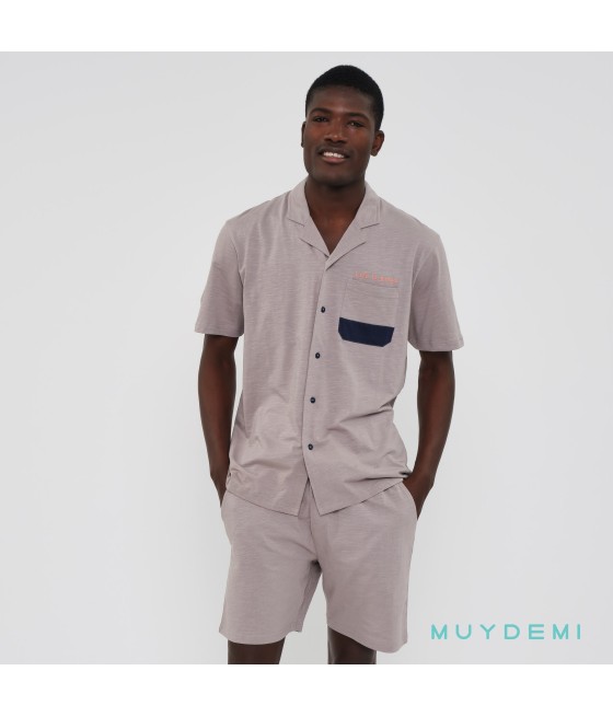 Pijama corto abierto verano hombre Muydemi gris
