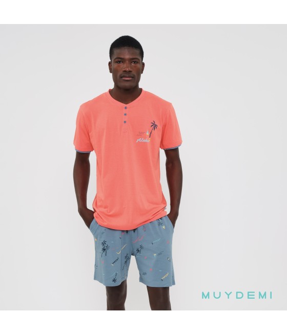 Pijama verano hombre Muydemi Aloha naranja