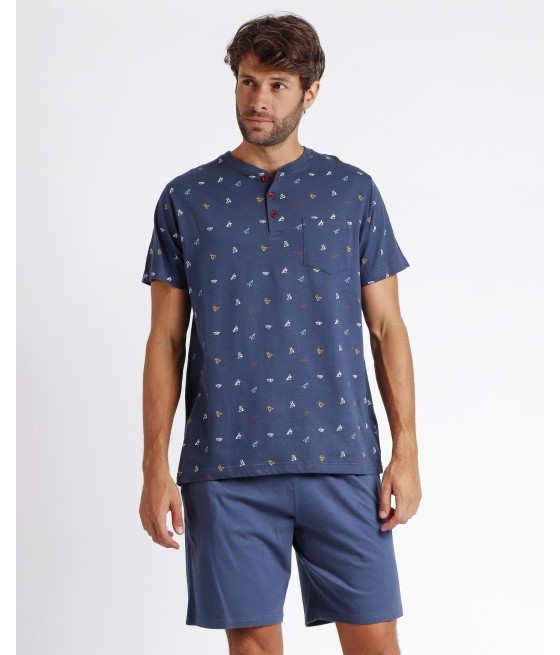 Pijama hombre verano Admas Origami azul algodón