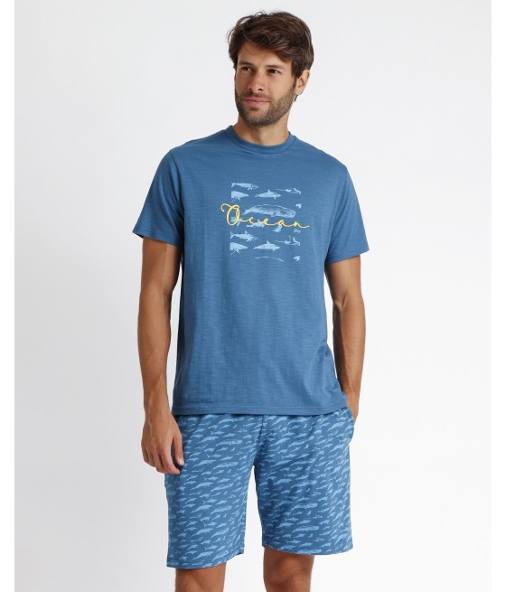 Pijama hombre verano Admas Ocean azul algodón