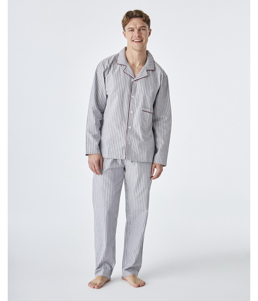 Pijama invierno abierto hombre J&J Brothers rayas popelín