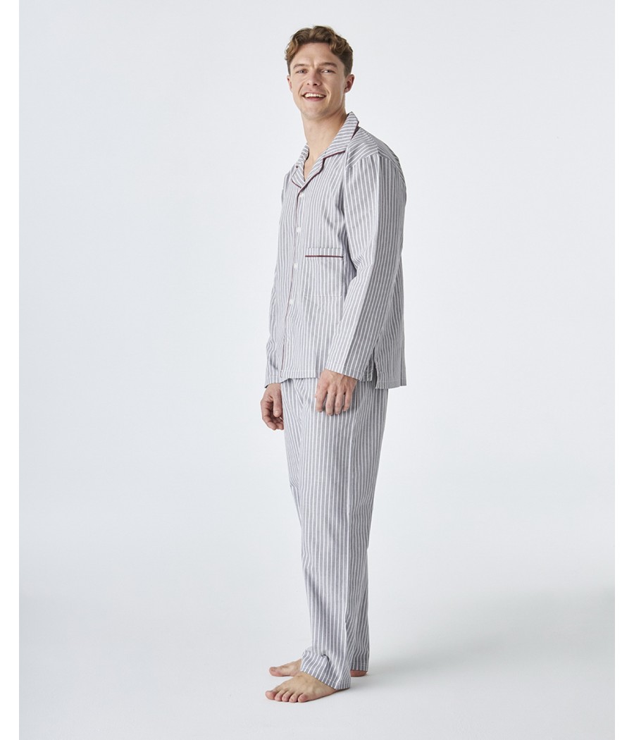 Pijama invierno abierto hombre J&J Brothers rayas popelín