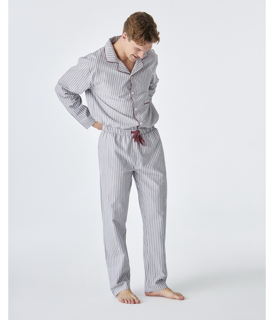 Pijama invierno abierto hombre J&J Brothers rayas popelín