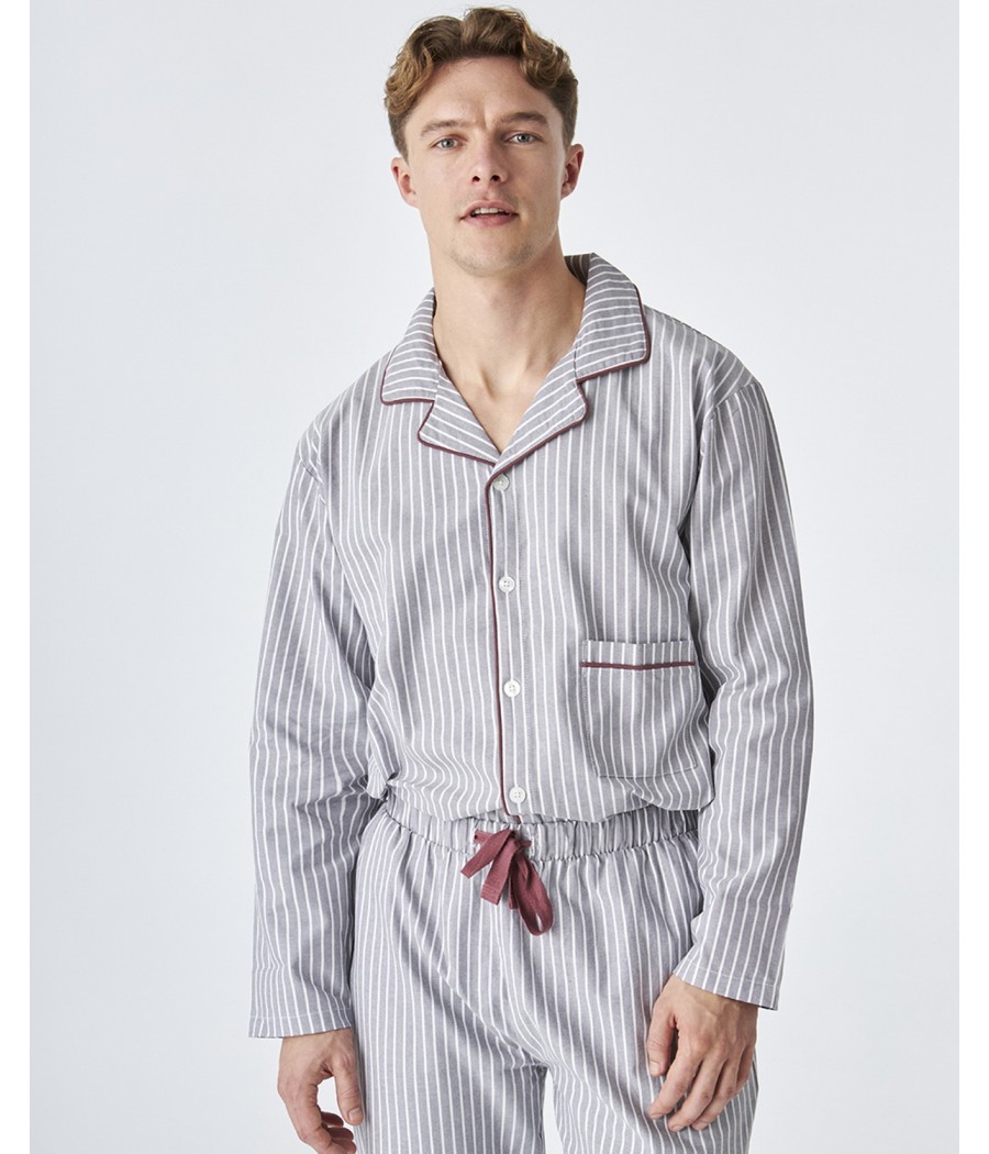 Pijama invierno abierto hombre J&J Brothers rayas popelín