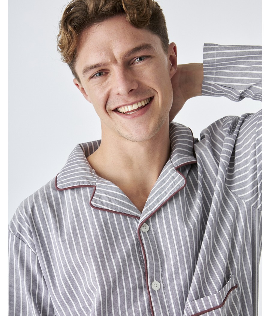 Pijama invierno abierto hombre J&J Brothers rayas popelín