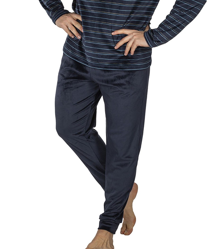 Pijama térmico hombre invierno Javier Golmar azul rayas