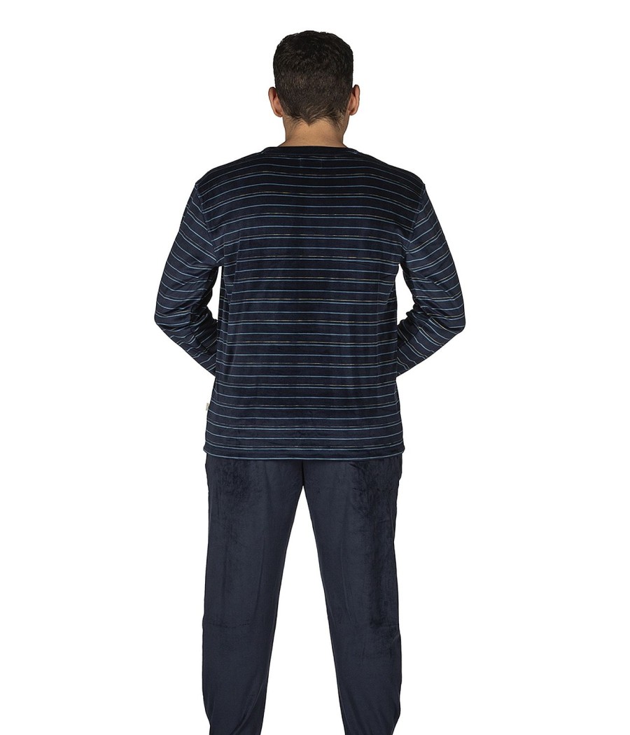 Pijama térmico hombre invierno Javier Golmar azul rayas