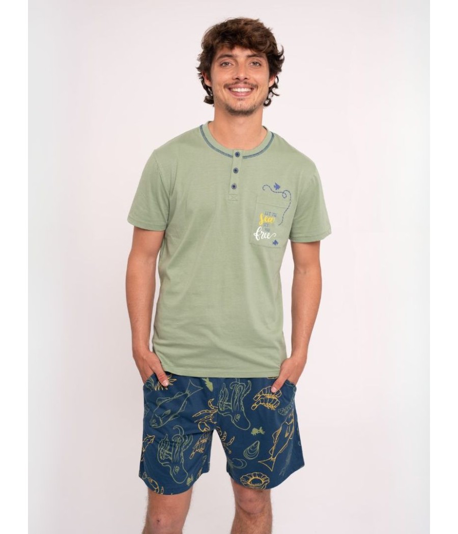 Pijama verano hombre Muydemi Ocean algodón