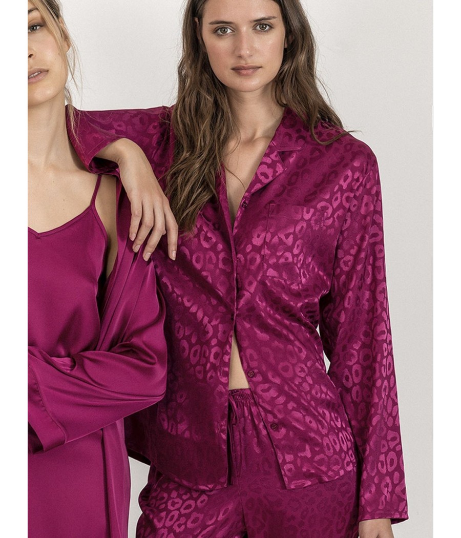 Pijama mujer invierno Admas Classic abierto satén Leopard burdeos