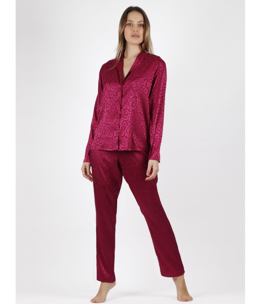 Pijama mujer invierno Admas Classic abierto satén Leopard burdeos