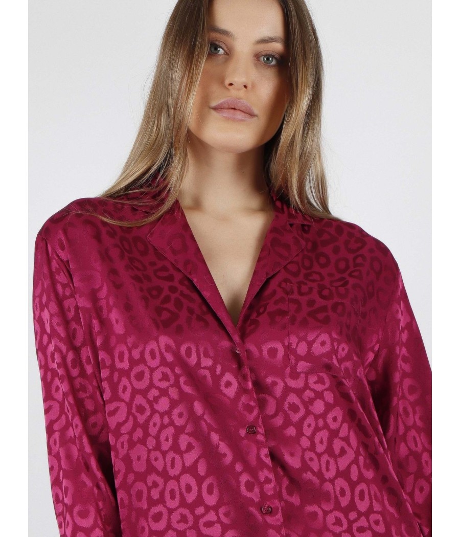 Pijama mujer invierno Admas Classic abierto satén Leopard burdeos