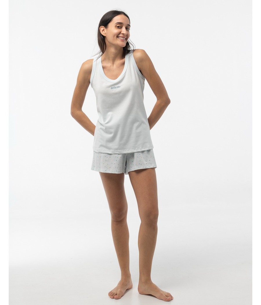 Pijama verano mujer Little Unicorn celeste hombrera