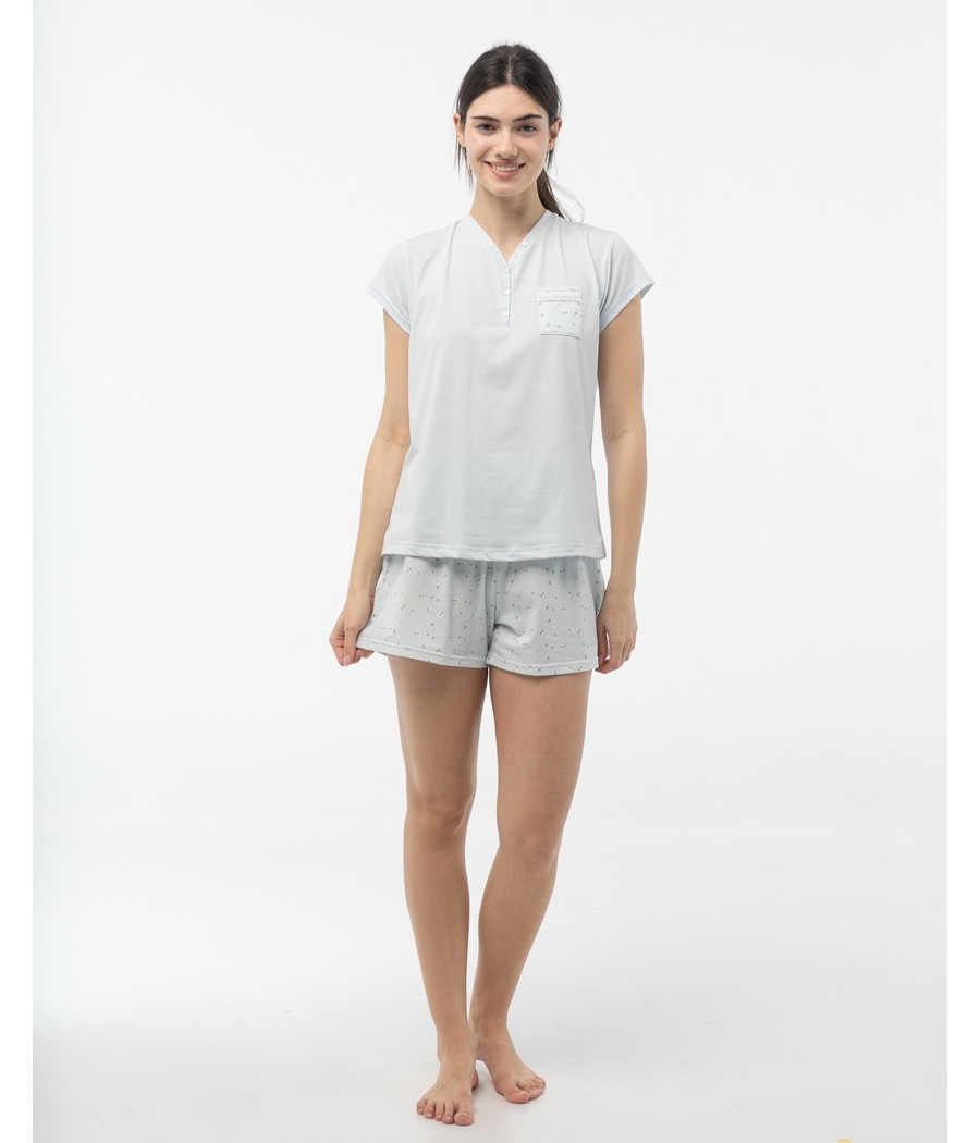 Pijama verano mujer Little Unicorn azul manga corta