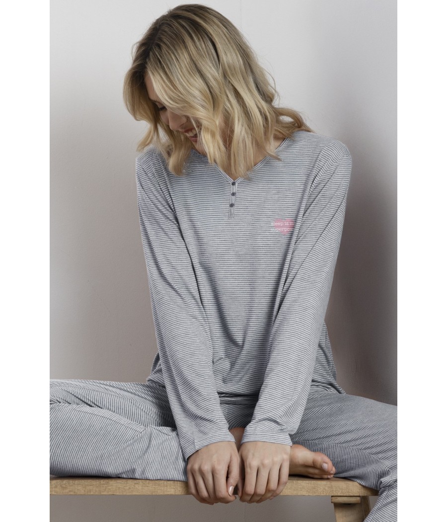 Pijama invierno mujer Admas rayas gris viscosa
