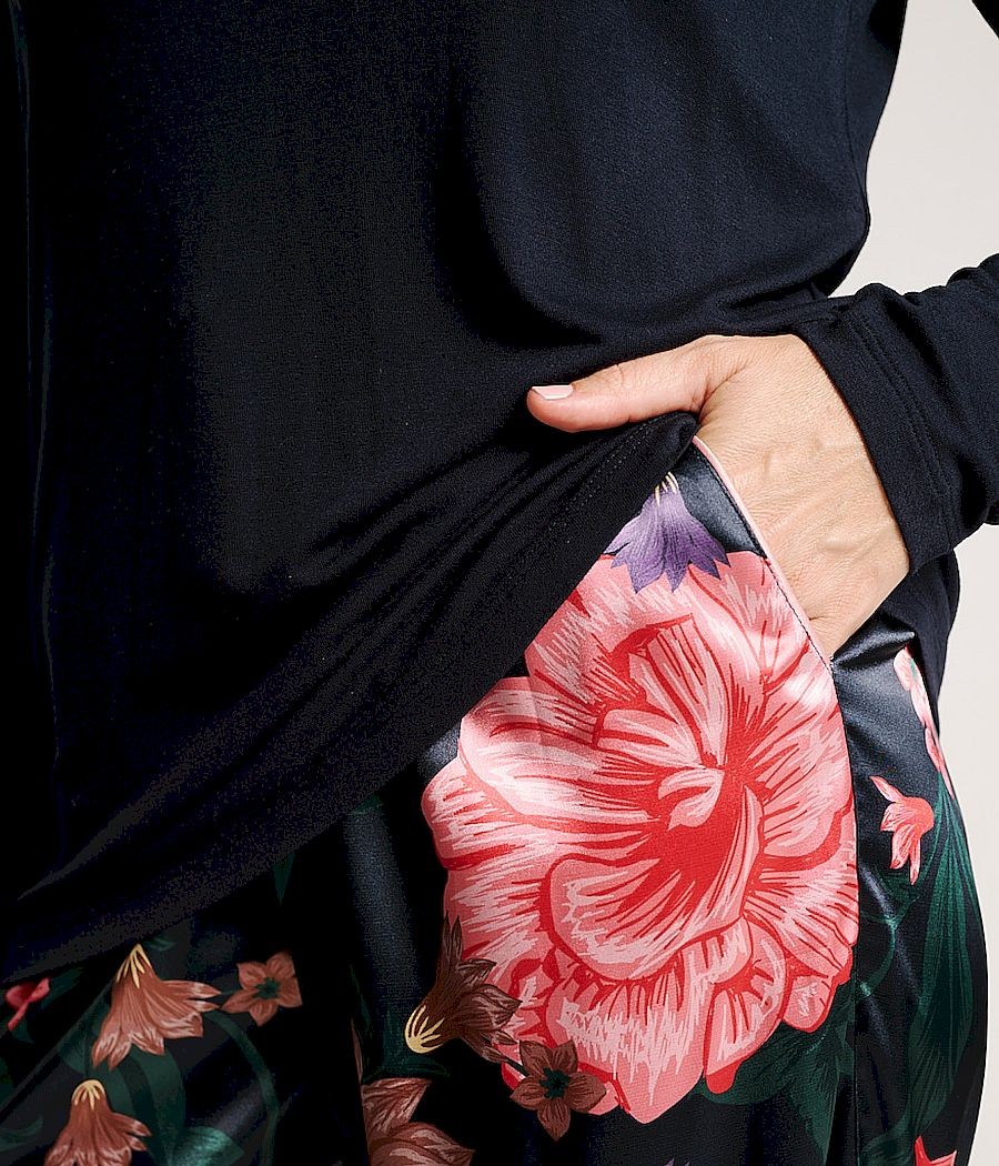 Pijama invierno mujer Muydemi Flor noche satén