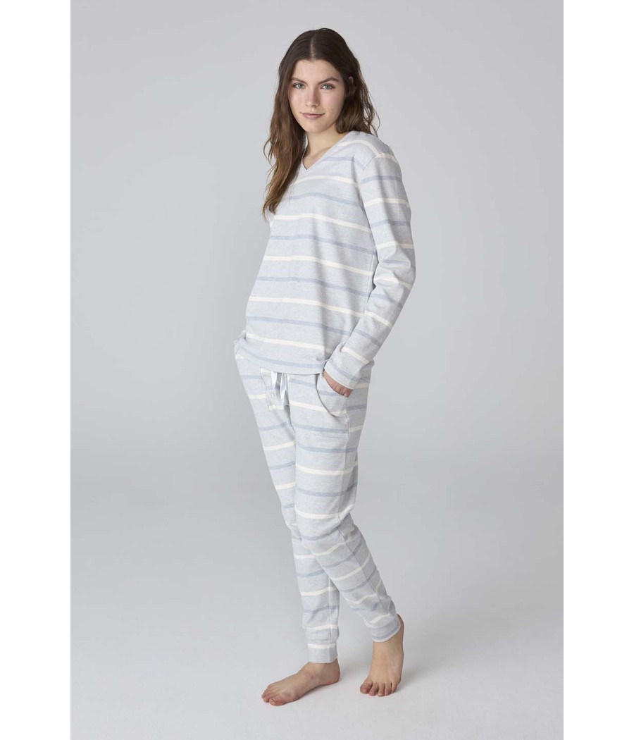 Pijama invierno mujer J&J Brothers rayas algodón