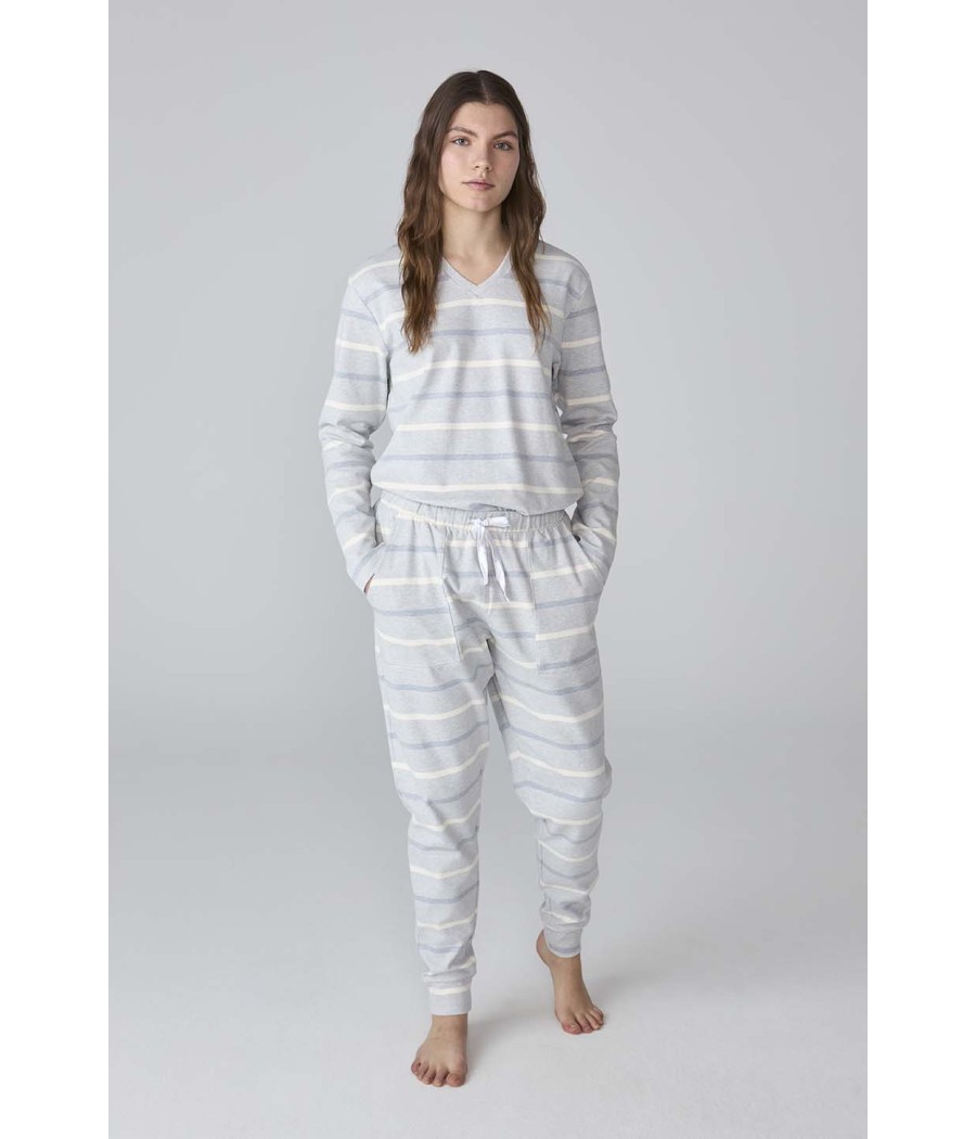 Pijama invierno mujer J&J Brothers rayas algodón