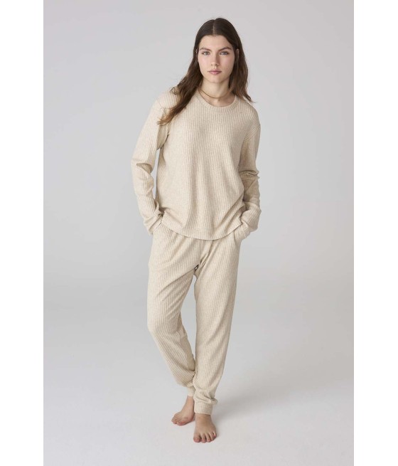 Pijama invierno mujer J&J Brothers canalé beige