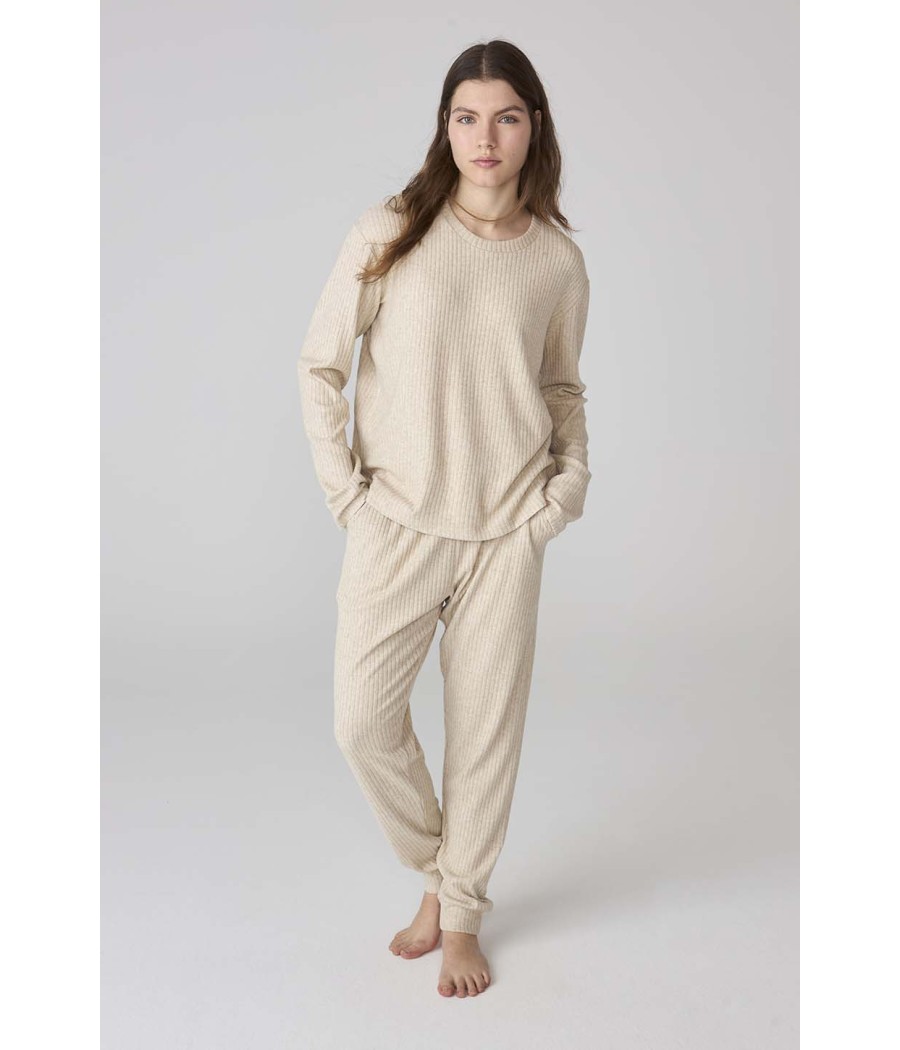 Pijama invierno mujer J&J Brothers canalé beige