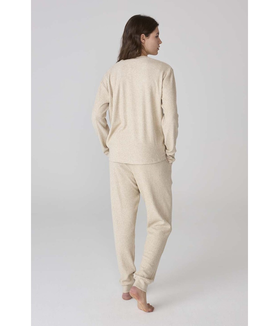 Pijama invierno mujer J&J Brothers canalé beige
