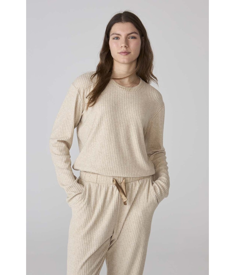 Pijama invierno mujer J&J Brothers canalé beige
