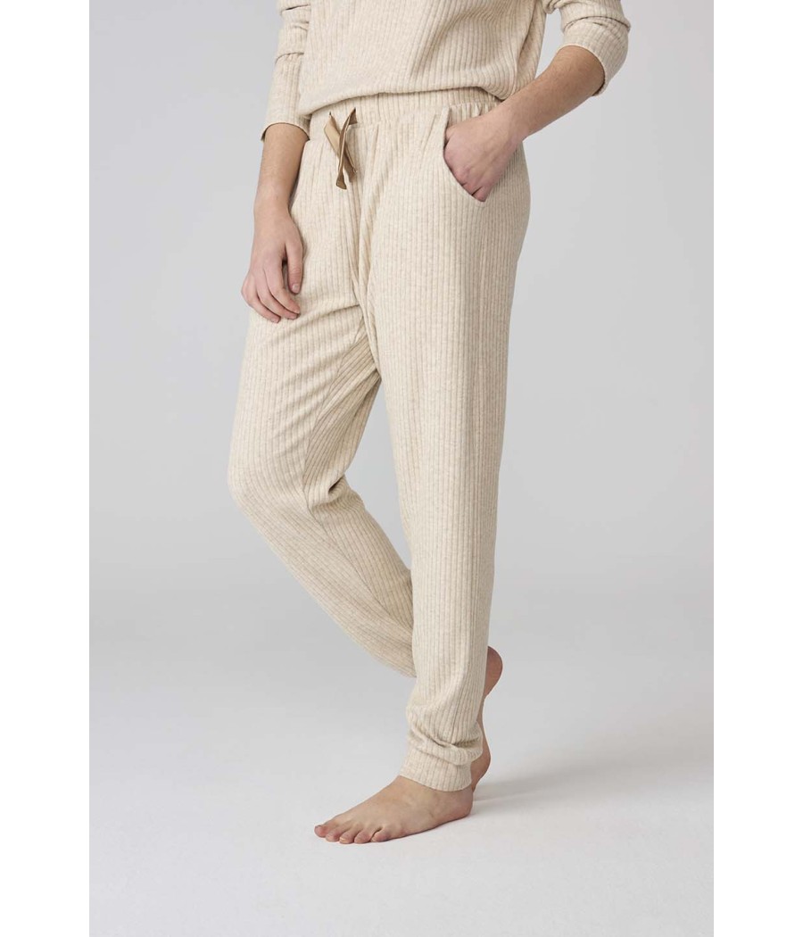 Pijama invierno mujer J&J Brothers canalé beige