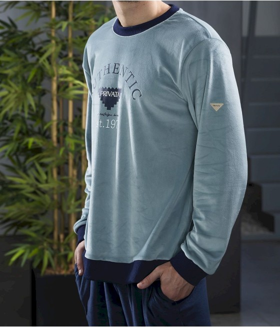 Pijama invierno hombre Privata terciopelo verde bolsillos