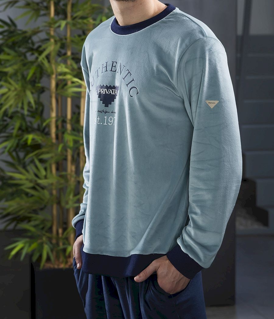 Pijama invierno hombre Privata terciopelo verde bolsillos