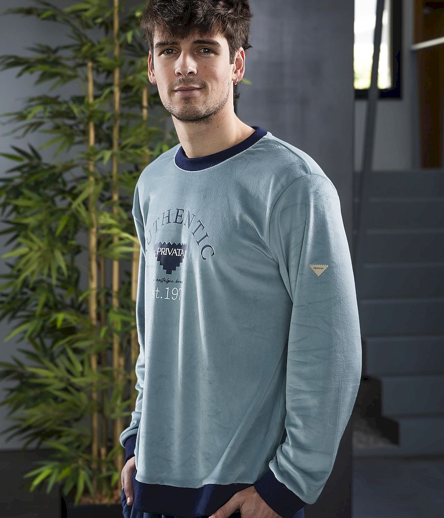 Pijama invierno hombre Privata terciopelo verde bolsillos