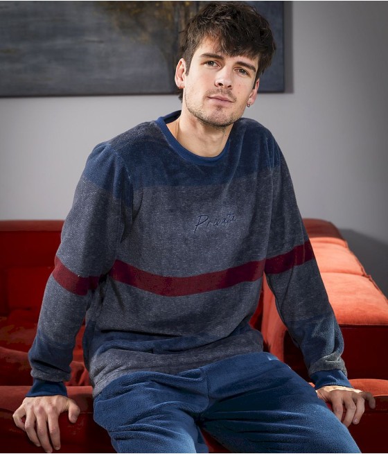 Pijama invierno hombre Privata gris coralina bolsillos