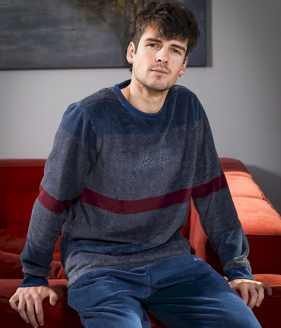 Pijama invierno hombre Privata gris coralina bolsillos