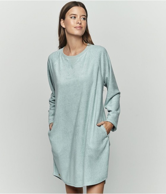 Camisón invierno mujer Selmark viscosa bolsillos verde