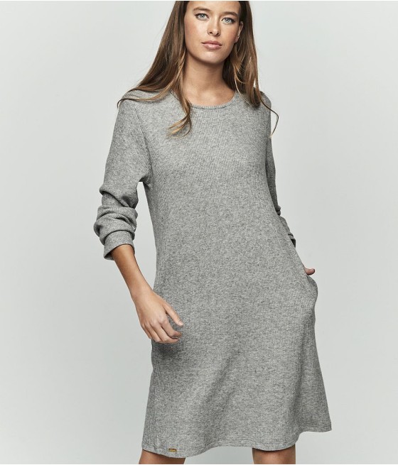 Camisón invierno mujer Selmark canalé gris bolsillos