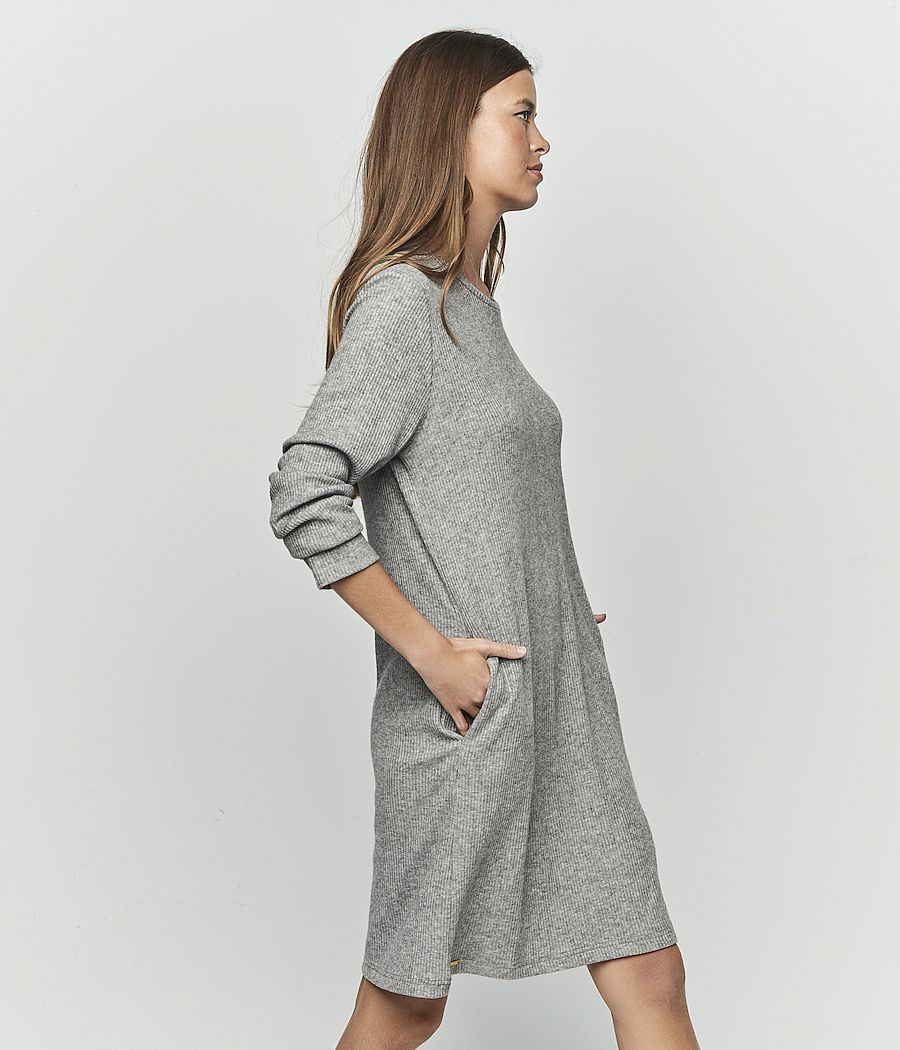 Camisón invierno mujer Selmark canalé gris bolsillos