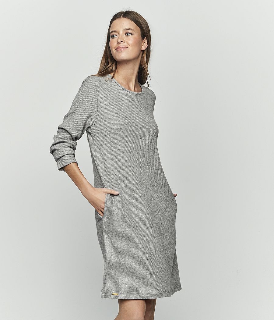 Camisón invierno mujer Selmark canalé gris bolsillos