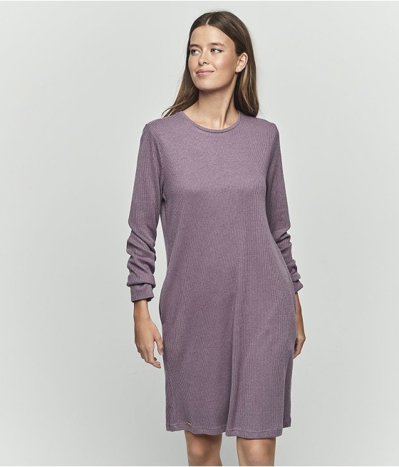 Camisón invierno mujer Selmark canalé gris bolsillos