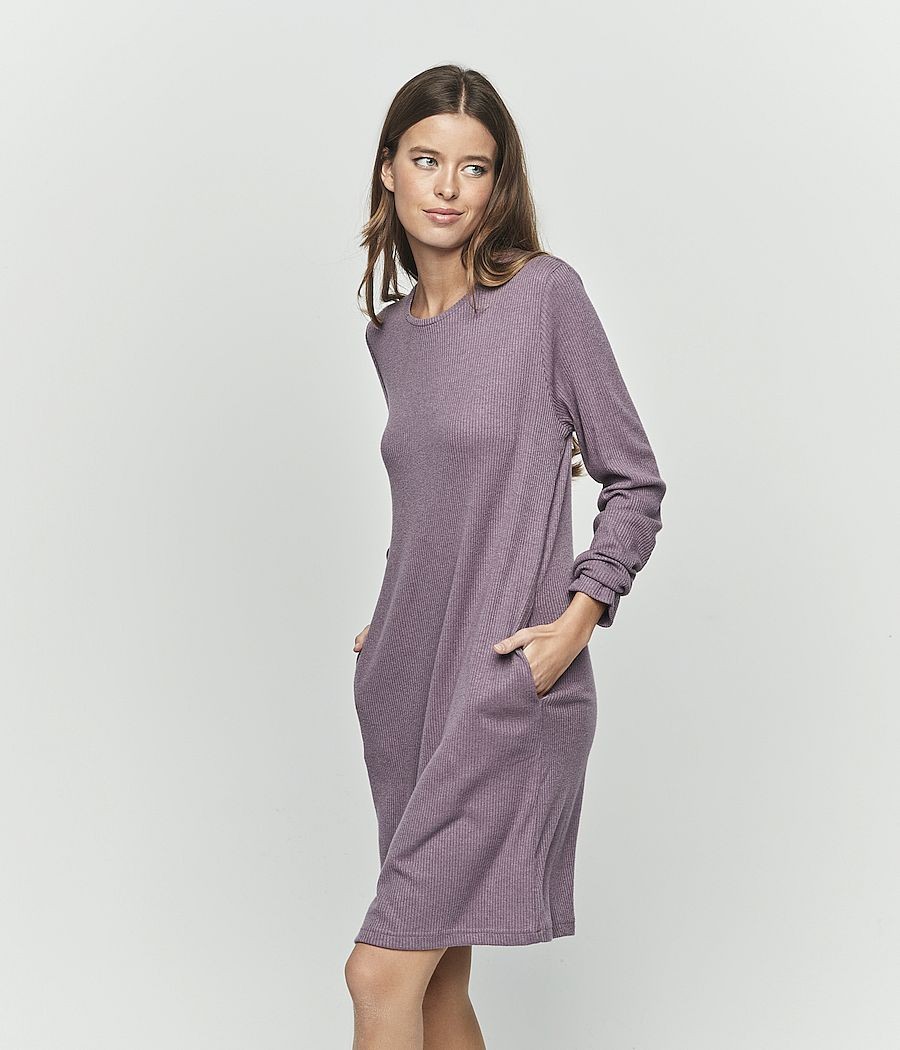 Camisón invierno mujer Selmark canalé gris bolsillos