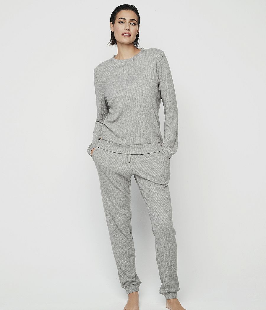 Pijama mujer Selmark canalé bolsillos gris
