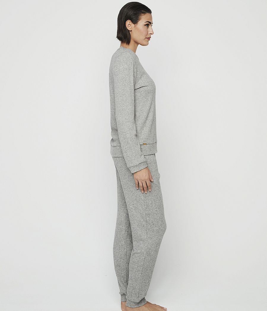 Pijama mujer Selmark canalé bolsillos gris