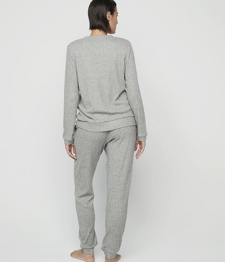 Pijama mujer Selmark canalé bolsillos gris