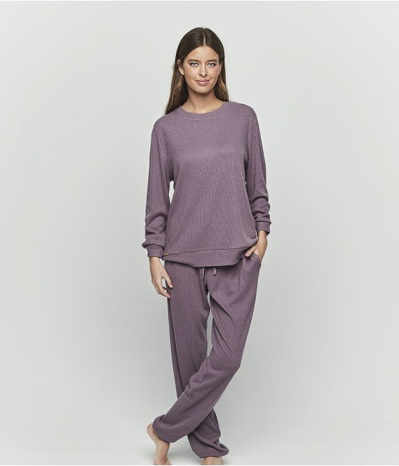 Pijama mujer Selmark canalé bolsillos malva