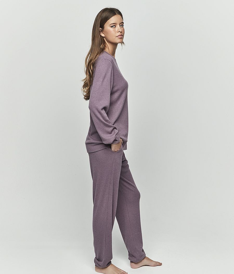 Pijama mujer Selmark canalé bolsillos malva